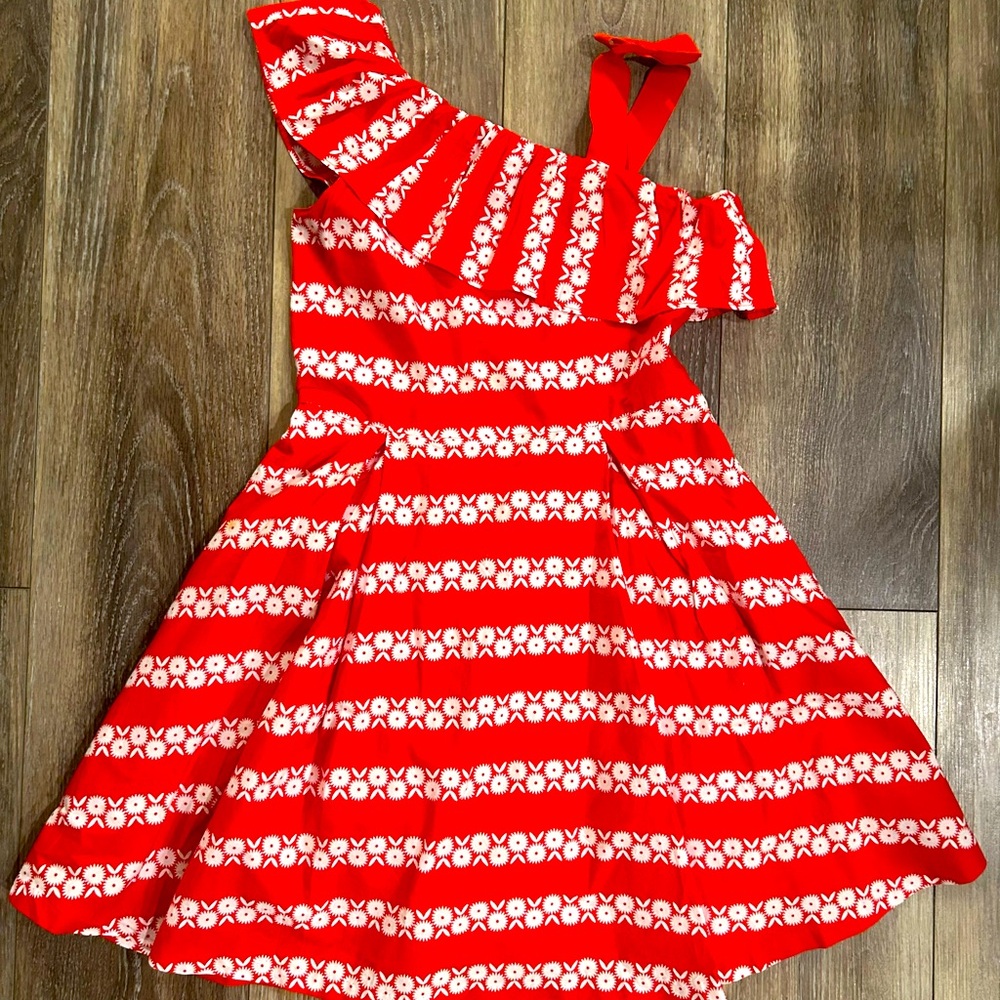 Red and White One-Shoulder Dress